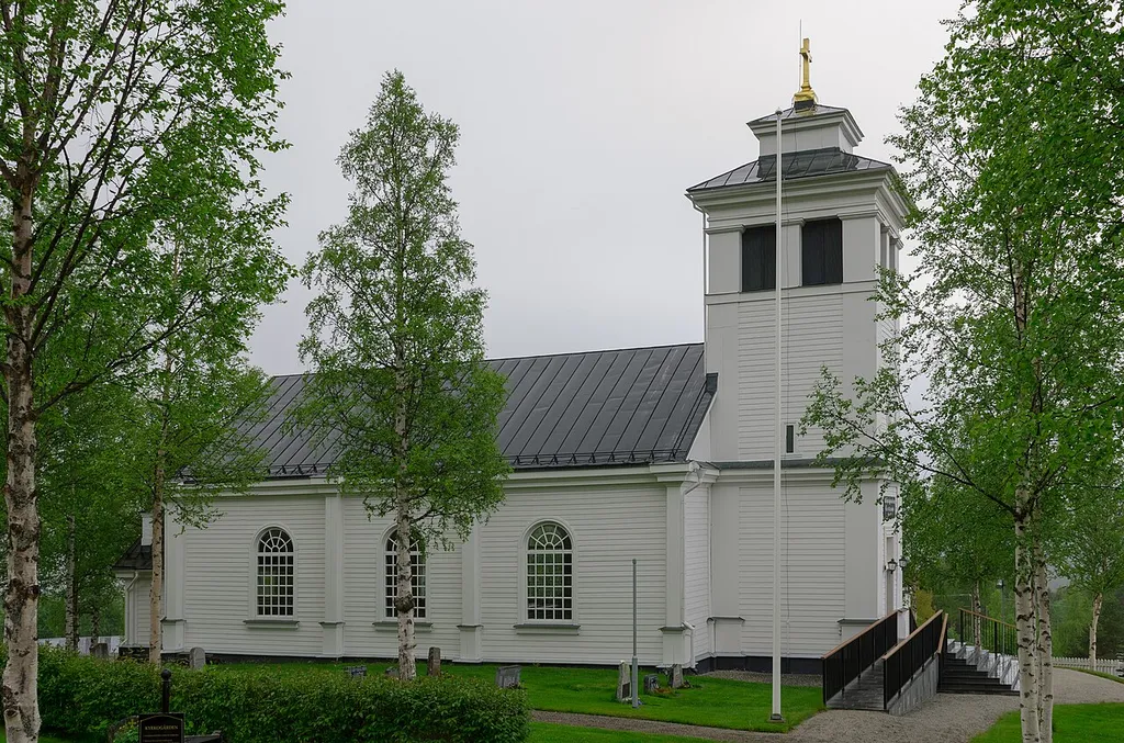 Tännäs church (Tännäs Kyrka), Church of Sweden, Diocese of Härnösand. At 648 m above sea level, it is Sweden's highest situated church. Tännäs, Härjedalen Municipality, Jämtland County.