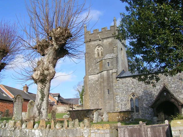 West tower and part of the nave of St Nicholas' parish church, Fyfield, Wiltshire, seen from the south