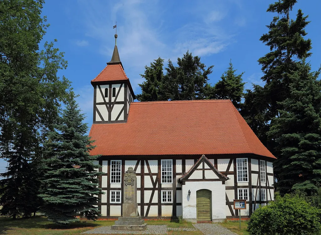 Lutheran Village Church (Dorfkirche) in Duben, a district of Luckau, Landkreis Dahme-Spreewald, Brandenburg, Germany. It serves also as a road church (Autobahnkirche).