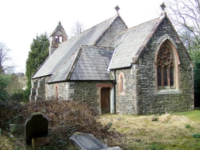 The Church of St John the Baptist, Blawith, near to Blawith, Cumbria, Great Britain. The church dates from 1862-63 and was built to the designs of E G Paley. It is built of Whinstone and is in the care of the Churches Conservation Trust.