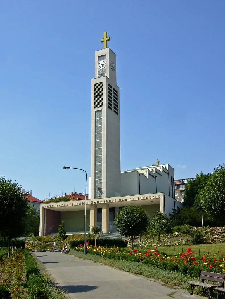 Saint Wenceslas church, Svatopluk Čech square at Vršovice, Prague (Czech Republic). Prestige functional building by Czech architect Josef Gočár from 1929–1930.