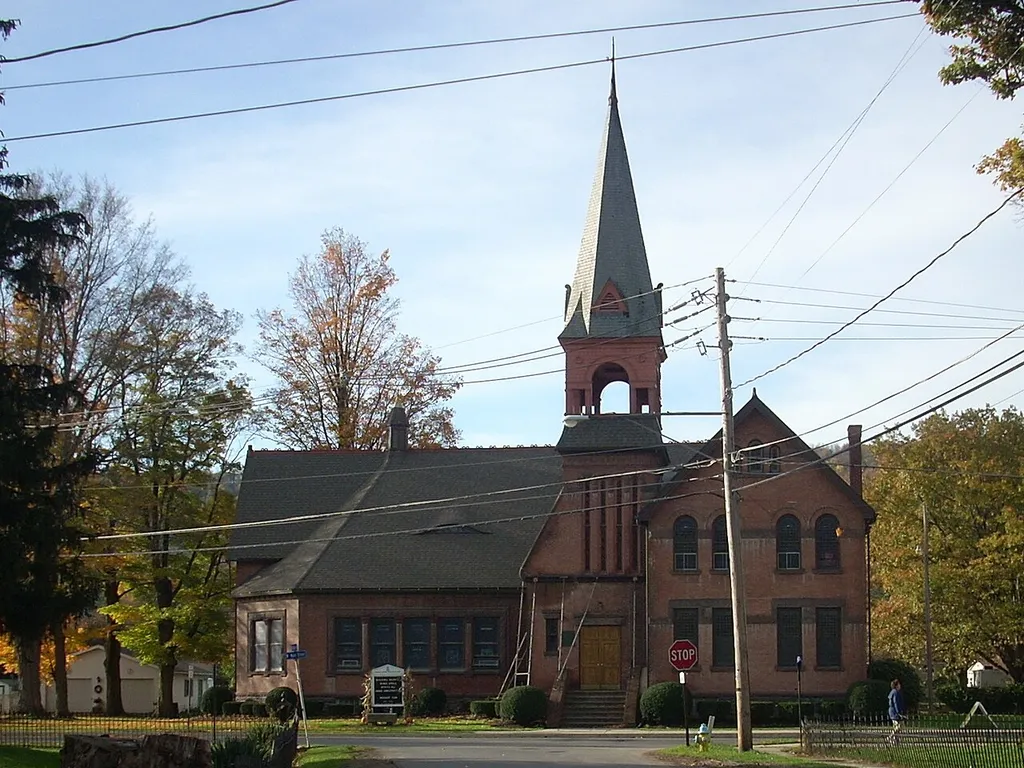 This is Parkhurst Presbyterian Church on Main Street in Elkland, Tioga County, Pennsylvania, USA. It was listed on the NAtional Register of Historic Places in 2012.