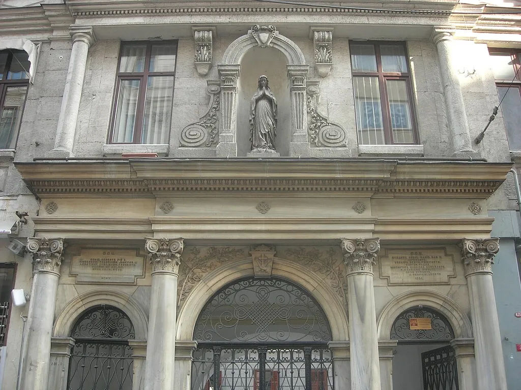 The Entrance of the Church of Santa Maria Draperis on Istiklal Caddesi in Istanbul
