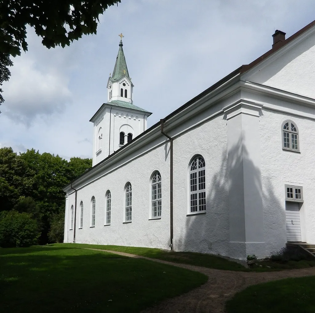 Augerum Church. The church was designed by architect J W Gerss and was built in 1819-1822 in neoclassical style.