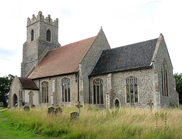 St Michael's church. St Michael's church > 1406557 - 1406574 is located some distance away from the village at the end of an unsurfaced track and surrounded by fields on all sides > 1406536. Until 1825 Broome Hall used to keep it company, adjoining the church in the north but the buildings have since been demolished and nothing remains. The church dates largely from the 14th and 15th centuries but after an extensive restoration in the 19th century nothing much has survived which dates from before this time. The octagonal font bowl is a 19th century replacement which rests on the original late C14 stem > 1406585. The south door > 1406572 is medieval and there are two small stained glass roundels high up in the tracery of a nave south window. What remains of a brass > 1406577 is believed to have been a memorial to Robert de Brome (died 1455) and his wife Olivia.