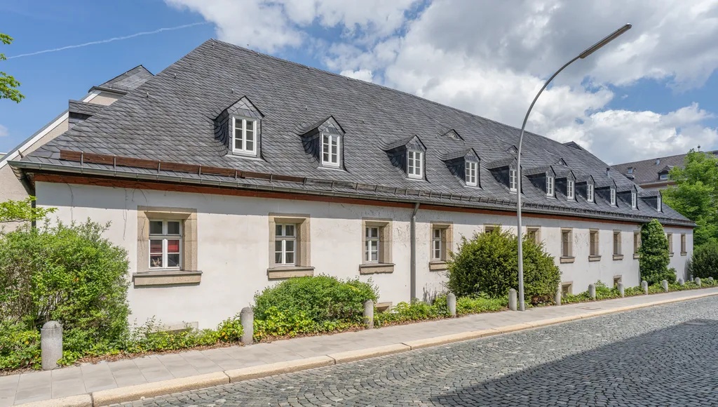 House at the monastery courtyard of the Diakonie Hochfranken, seen from the monastery gate.