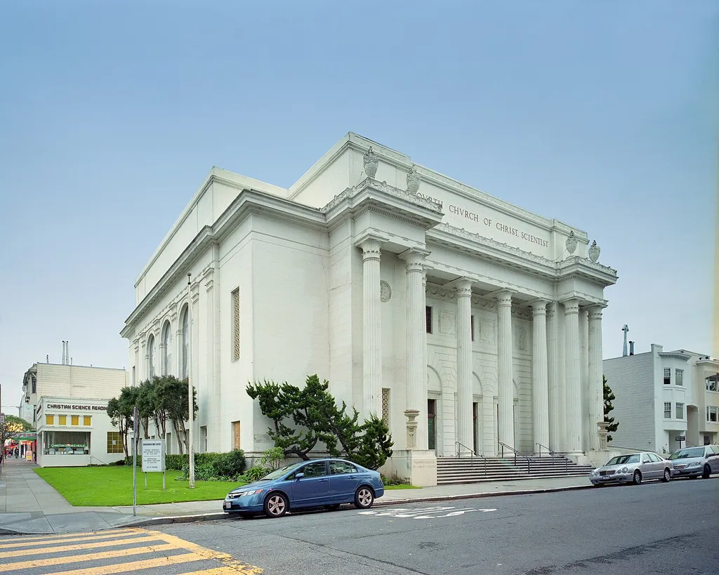Headquarters of Internet Archive, located in the former Fourth Church of Christ, Scientist, a neoclassic building with Greek columns on Funston Avenue, in Richmond District, San Francisco, California