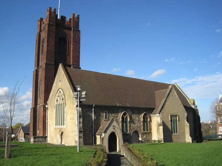 St Nicholas' parish church, Plumstead, London (formerly Kent), seen from the southwest