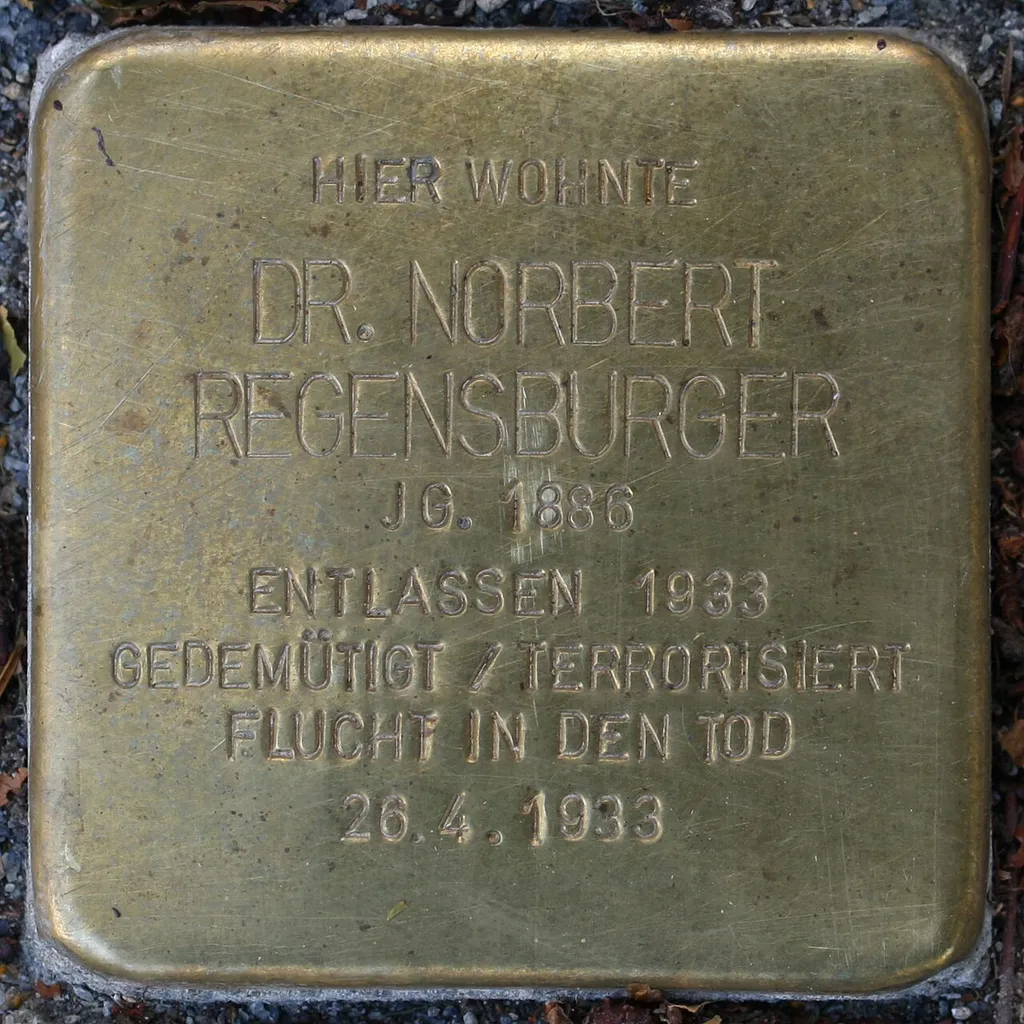 Stolperstein dedicated to Dr. Norbert Regensburger
