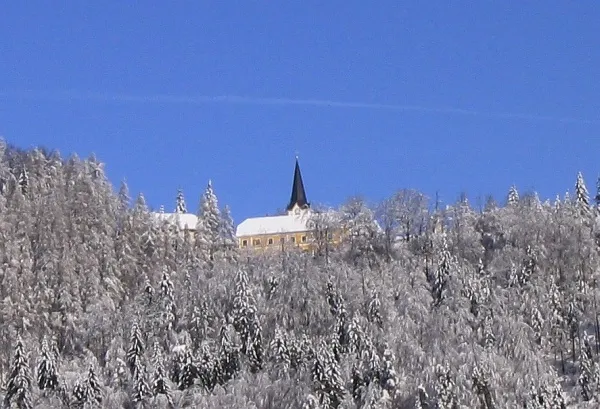 Winter view of St. Jošt Church, Paški Kozjak, Slovenia