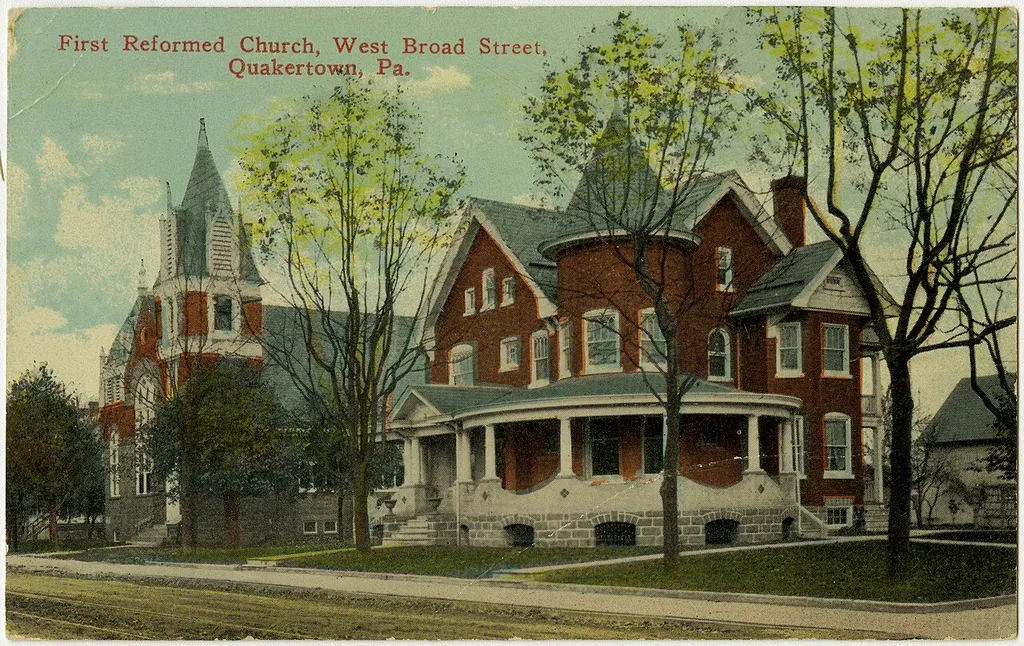 First Reformed Church in Quakertown, Pennsylvania from a pre-1923 postcard From RG 428, Postcard Collection, Presbyterian Historical Society, Philadelphia, Pennsylvania.