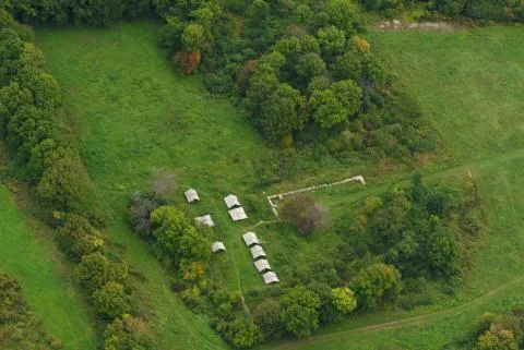 Pilisszentkereszt, ruins of Cistercian Abbey, Hungary, aerialphotography