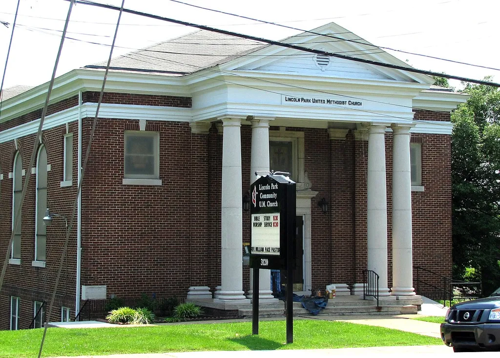 The NRHP-listed Lincoln Park United Methodist Church in the Lincoln Park area of Knoxville, Tennessee, USA.