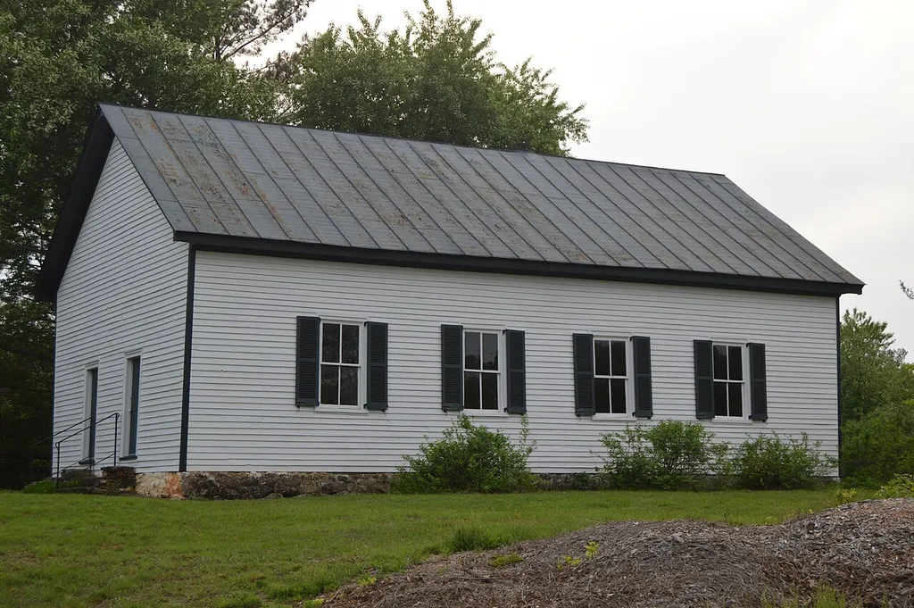 Eastern side and front of the Earlysville Union Church, located on Earlysville Road north of Charlottesville in Albemarle County, Virginia, United States. Built in 1833, it is listed on the National Register of Historic Places.