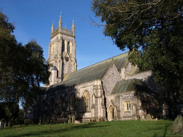 St Mary's Church, St Marychurch. This view of 674687 shows more of the southern side of the church. Taken from Church Road, which follows the southern and western side of the churchyard.