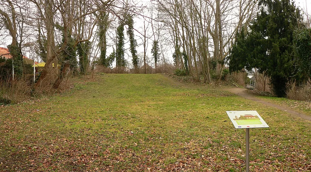 Burgstelle der Burg Pattensen, Infoschild im Vordergrund
