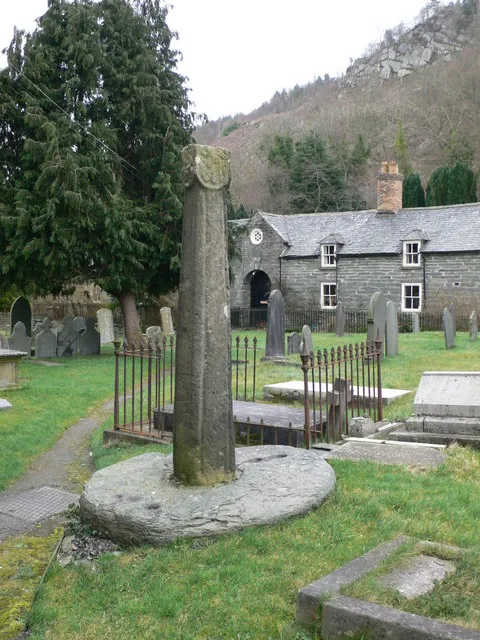 Stone cross in the parish churchyard of SS Mael and Sulien, Corwen, Denbighshire