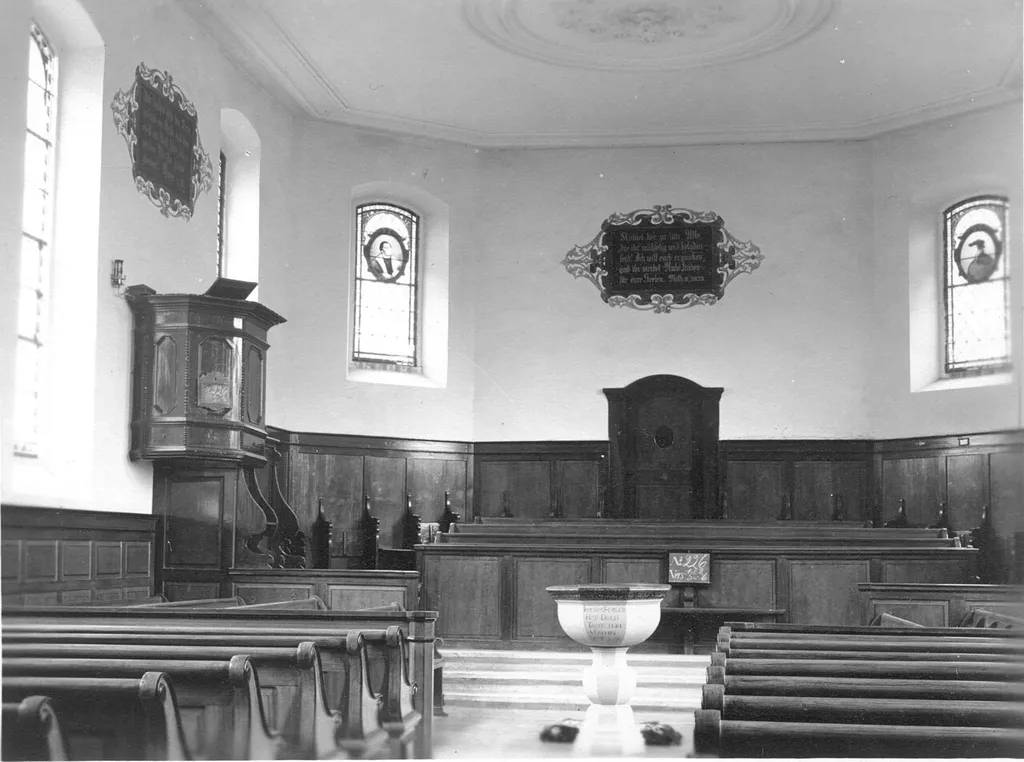 Interior view of Reformed Church Luchsingen GL, Switzerland, after renovation around 1880