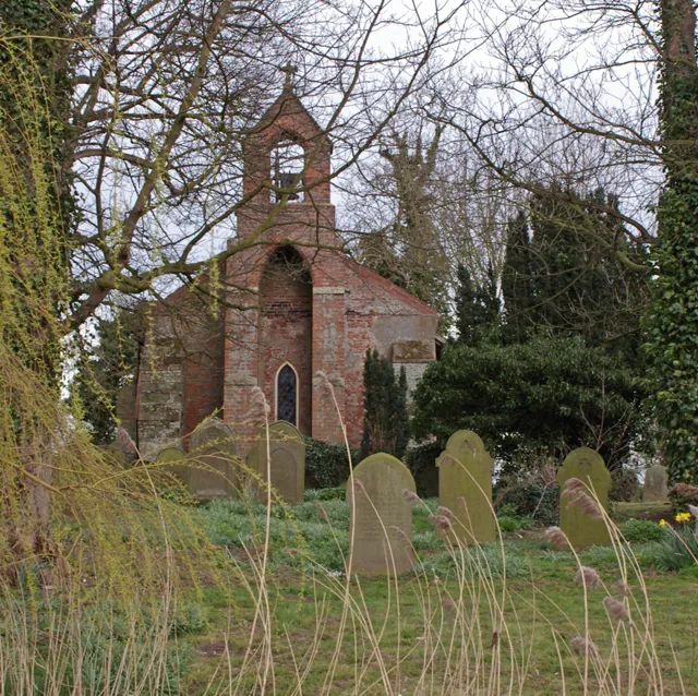 St Peter's parish church, Conisholme, Lincolnshire, seen from the west. The bell gable was added in 1853.