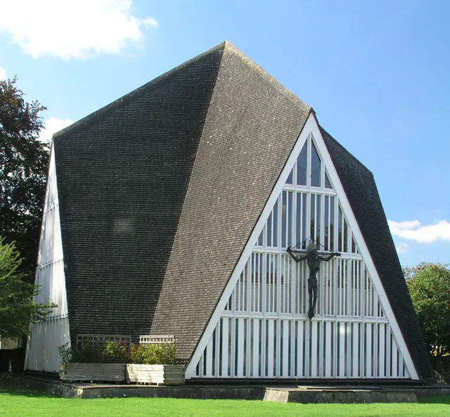 Church of St John This unusual church, built in 1965, is in the shape of a "+" so it matches its symbol on Ordnance Survey maps!