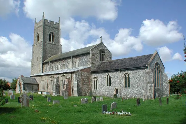 St Mary's parish church, Sparham, Norfolk, seen from the southeast