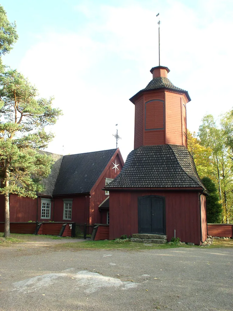 Merimasku church (build 1726) and bell tower (build 1769) in Naantali (previously Merimasku), Finland.