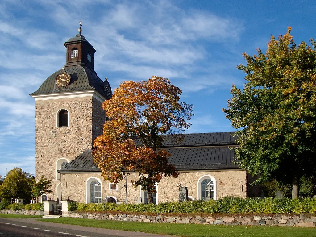 Church of Stora Skedvi, from the 13th century. View from road 786. Säter municipality, Sweden