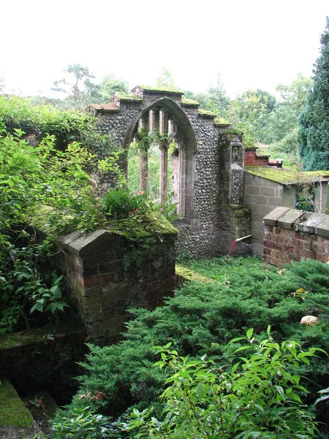 The ruin of St Thomas' church. James Bell mentions Thorpland in 1835, describing it as a hamlet in the parish of Fakenham - Thorpland is one of 200-odd deserted medieval villages in Norfolk, known to have been "lost" or significantly reduced in size over the centuries. Thorpland Hall > 419874 and a handful of cottages as well as a farm line Great Snoring Road as it winds its way northeast from the A148 to the village of Great Snoring . The (grade 2 listed) remains of a church dedicated to St Thomas are located just southeast of the Hall.