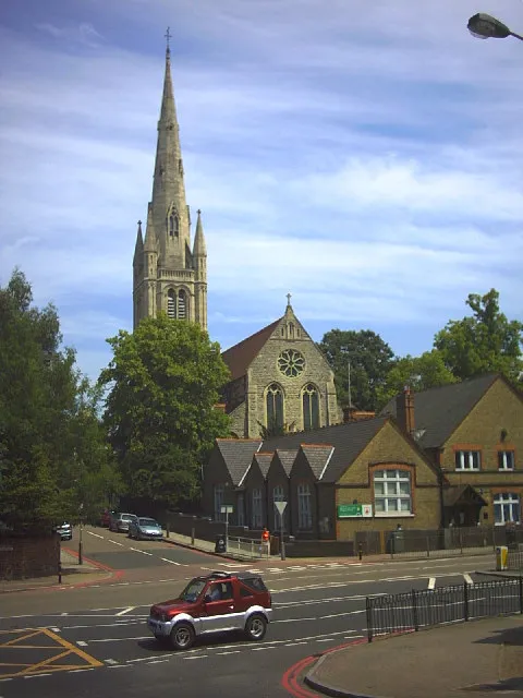 Holy Trinity Church, Roehampton. In front of the Church is Roehampton C of E Primary School.