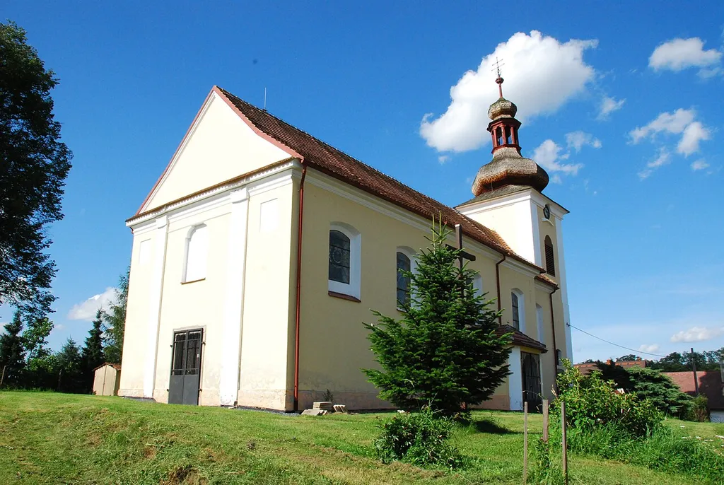 Church in Kamberk village. Benešov District in the Central Bohemian Region.