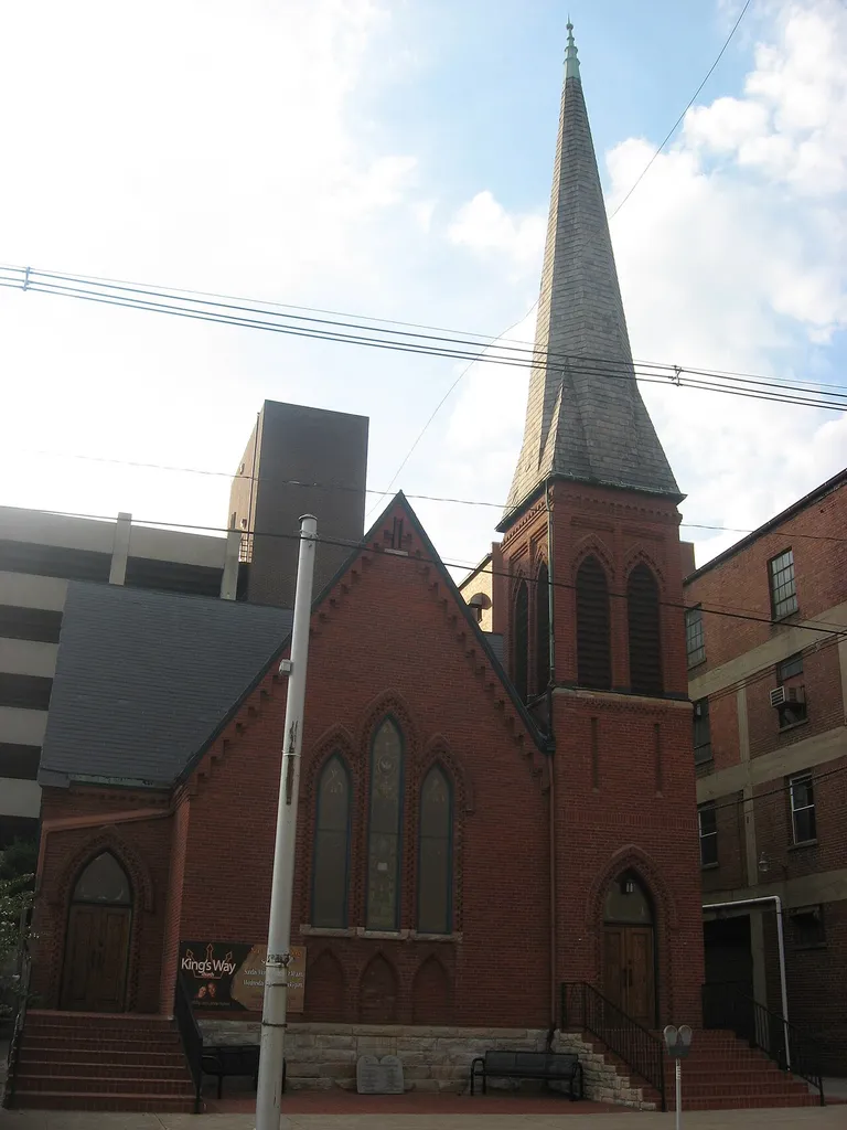 Front of the First Christian Church of Ashland, located at 315 Seventeenth Street in Ashland, Kentucky, United States. Built in 1890, it is listed on the National Register of Historic Places, and it is part of a Register-listed historic district, the Ashland Commercial Historic District.