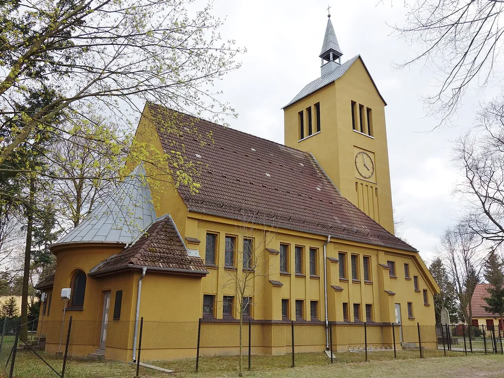North-eastern view of church in Sachsenhausen, Oranienburg municipality, Oberhavel district, Brandenburg state, Germany