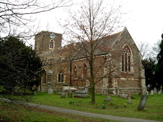 All Saints Church, Wilshamstead (Wilstead) This church is built of very pleasantly coloured stone, which I think is fairly common in the locality. More on Wilshamstead &amp; the church here http://www.british-history.ac.uk/report.asp?compid=42441 The village seems to have dropped its middle "hams" on current maps being called "Wilstead", but the church signboard and the 1940s map both call it "Wilshamstead".