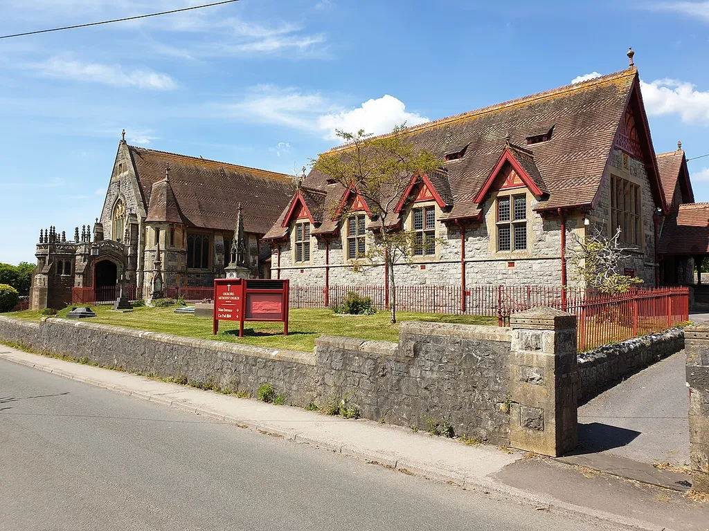 The church was built in 1880 by Sydney Hill, a local business man and benefactor, as a memorial to his wife and both are interred in a mausoleum along the front of the building.