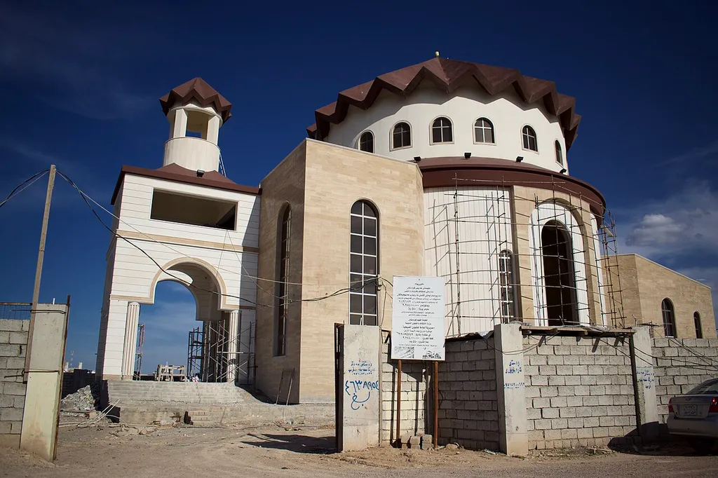 Views of an Armenian church being constructed at the outskirts of the Ankawa neighborhood in Erbil