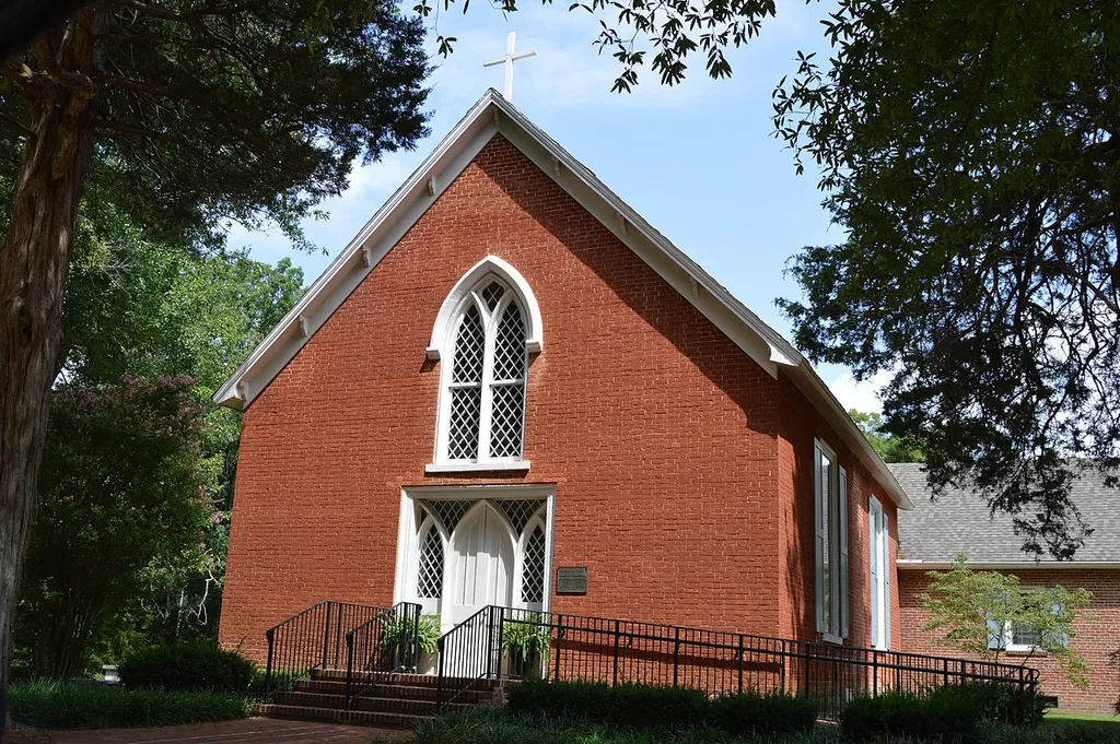 Front and southeastern side of St. Peter's Episcopal Church, located on State Route 3 at Oak Grove in Westmoreland County, Virginia, United States. Built in 1848, it is listed on the National Register of Historic Places.