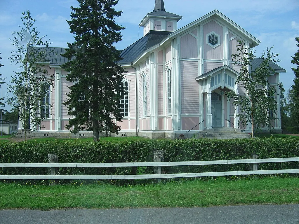 The Lutheran church of Övermark (Ylimarkku) in Närpes (Närpiö), Finland, in August 2007.