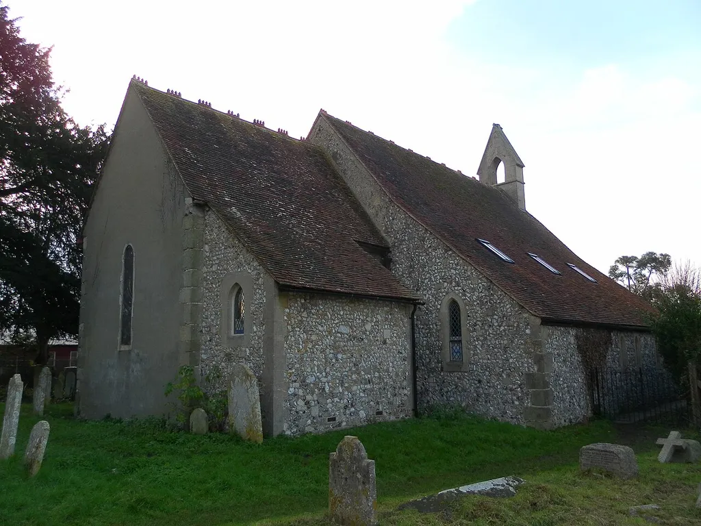 Former parish church of St Mary, Whyke Road, Rumboldswhyke, Chichester, West Sussex, England, seen from the northeast. The ancient parish church of Rumboldswhyke (Whyke), now part of the city of Chichester; now redundant.