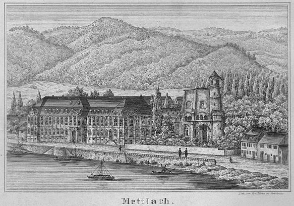 Lithographie von Mettlach mit Altem Turm