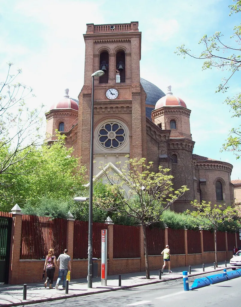 View of Iglesia de San Francisco de Sales ("Church of Saint Francis de Sales") in Madrid (Spain), at 3 Calle de Francos Rodríguez (street) in Tetuán district. It was projected in 1925 by architect Joaquín Saldaña López and built between 1926 and 1931.