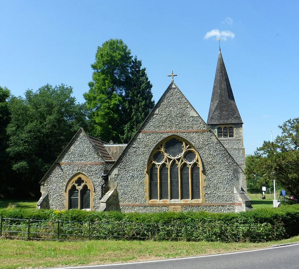 St John the Evangelist's parish church, Inholms Lane, North Holmwood, Surrey, England, seen from the east