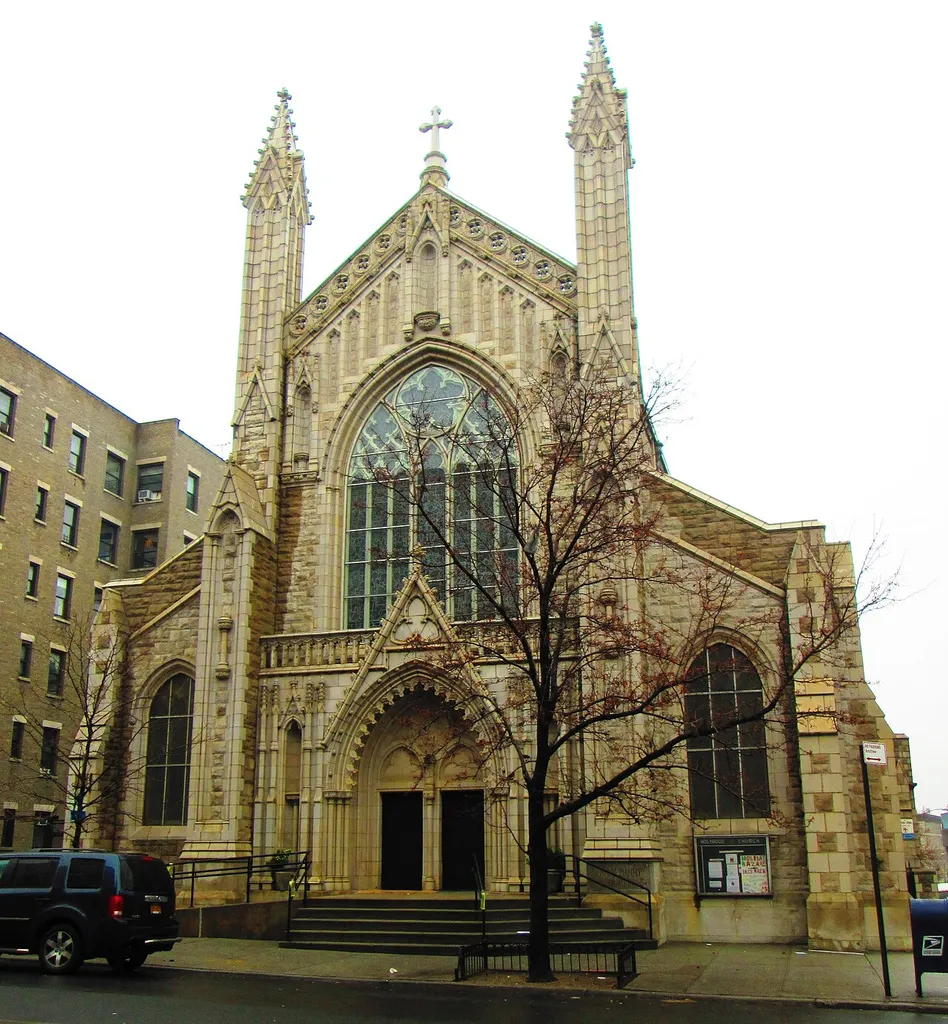 The Holyrood (Episcopal) Church, on Fort Washington Avenue at the corner of West 179th Street in the Washington Heights neighborhood of Manhattan, was built in 1914 and was designed in the Gothic Revival style by Bannister &amp; Schell (William F. Bannister and Richard M. Schell). The facility is shared with the Iglesia Santa Cruz. (Source: From Abyssinian to Zion (2004))