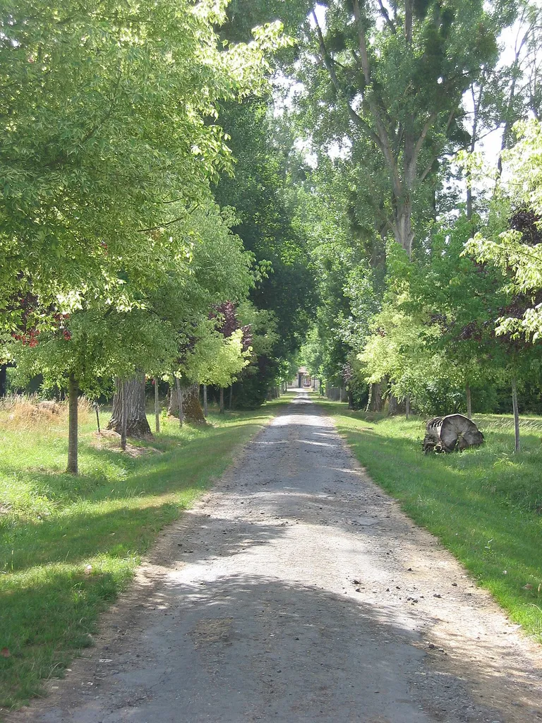 L'allée. Pas de possibilité d'accès au monument historique. Lieu privé.