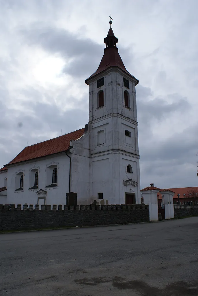 Chraštice, a village in Příbram district, Czech Republic, the church.
