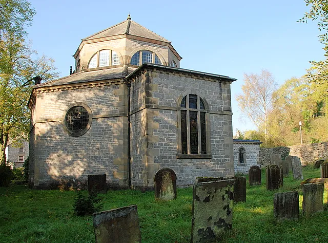 St Martins Stoney Middleton An unusual design for a church. This picture is taken from the east showing the clerestory windows. From the west the church has a traditional tower over the entrance.