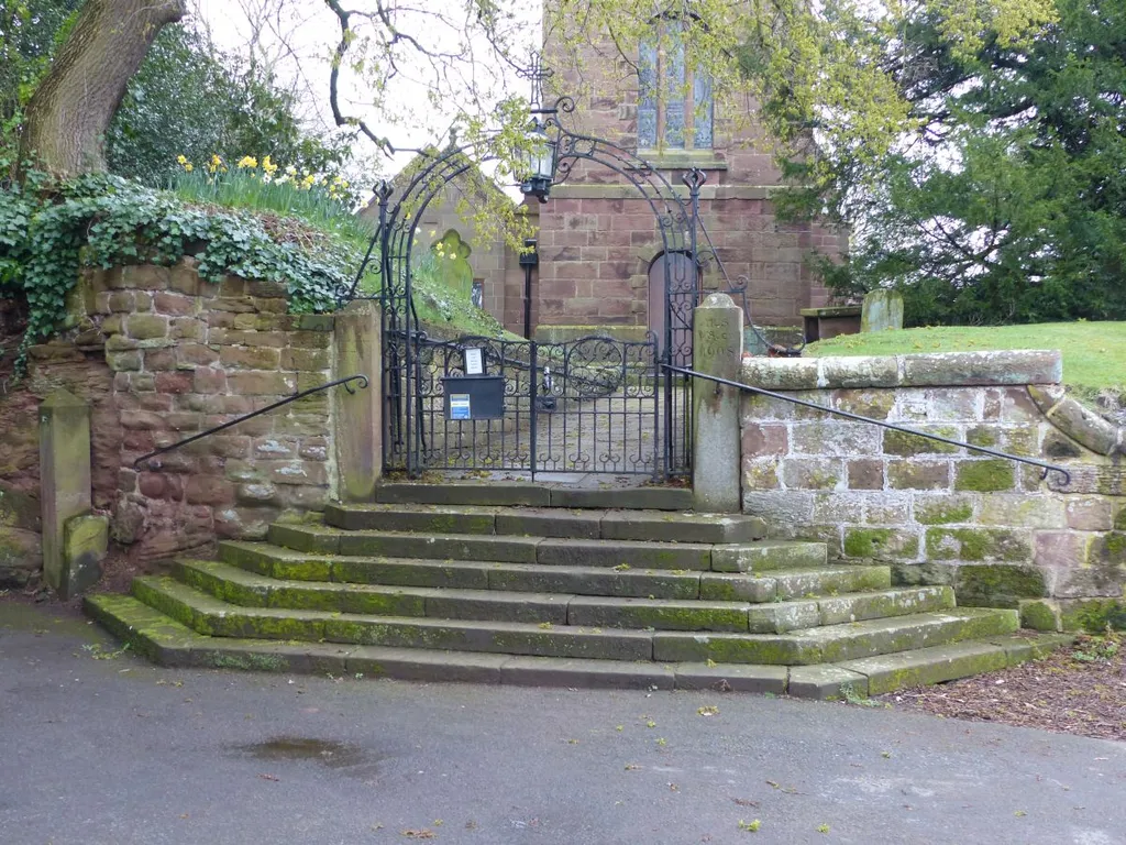 Grade II listed entrance to the churchyard of w:St Bartholomew's Church, Barrow. This is a photo of listed building number 1130662.