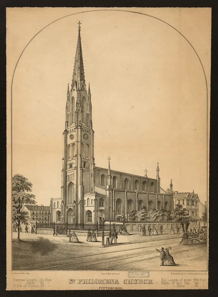 Title: St. Philomena Church Pittsburgh / C. Inger ; A. Krebs &amp; Bro. lith. Abstract/medium: 1 print : lithograph ; 42.5 x 30.8 cm (sheet)