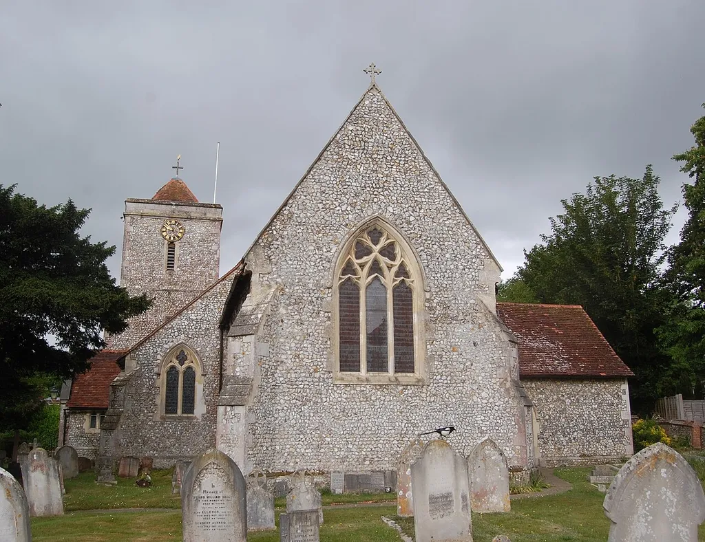 St John the Baptist's Church, London Road, Purbrook, Hampshire, England. The Anglican parish church of Purbrook. A Grade II-listed building.
