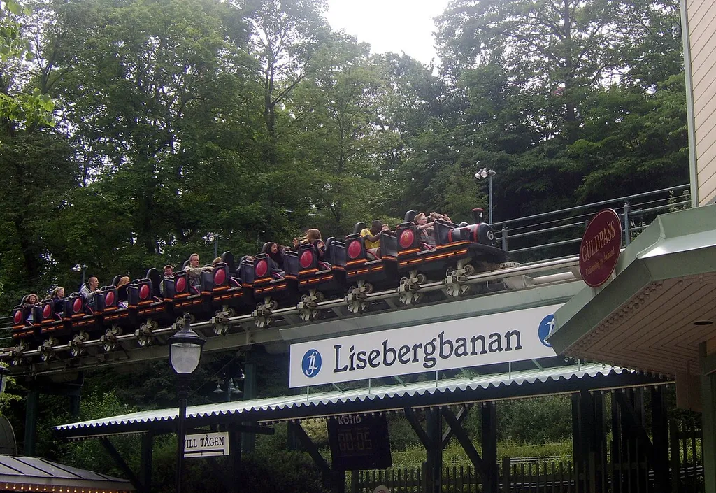 Lisebergbanan train on the final brake run. Hey Joe, how's it going?.