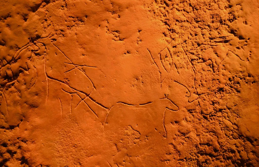 Reproducció de motius zoomòrfics i goemètrics de la cova Fosca (la Vall d'Ebo), paleolític superior. Museu Arqueològic d'Alaccant.